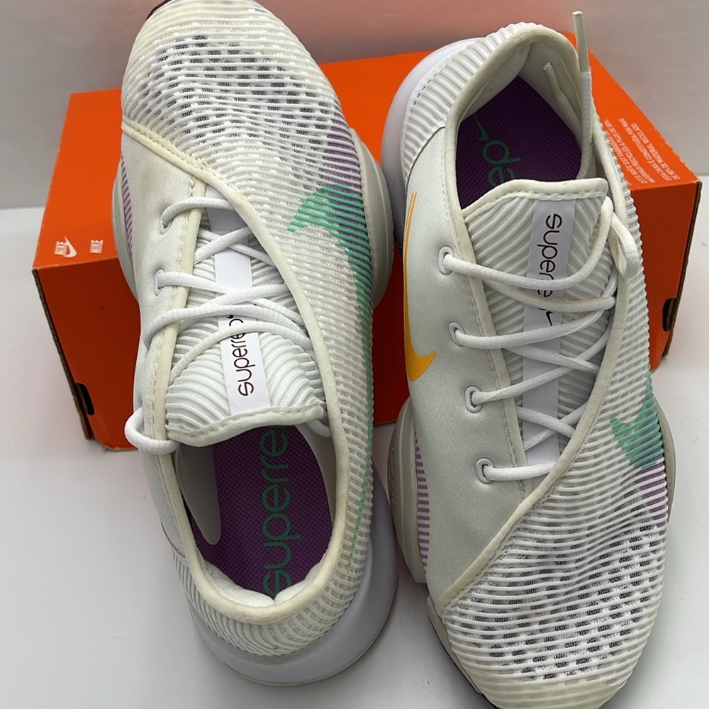 Nike WMNS White Sneakers with Orange and Green Swooshes NIKE AIR ZOOM SUPERREP 2 - Picture 12 of 16
